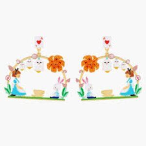 Les Nereides Alice And White Rabbit Tea Time Hoop Stud Earrings